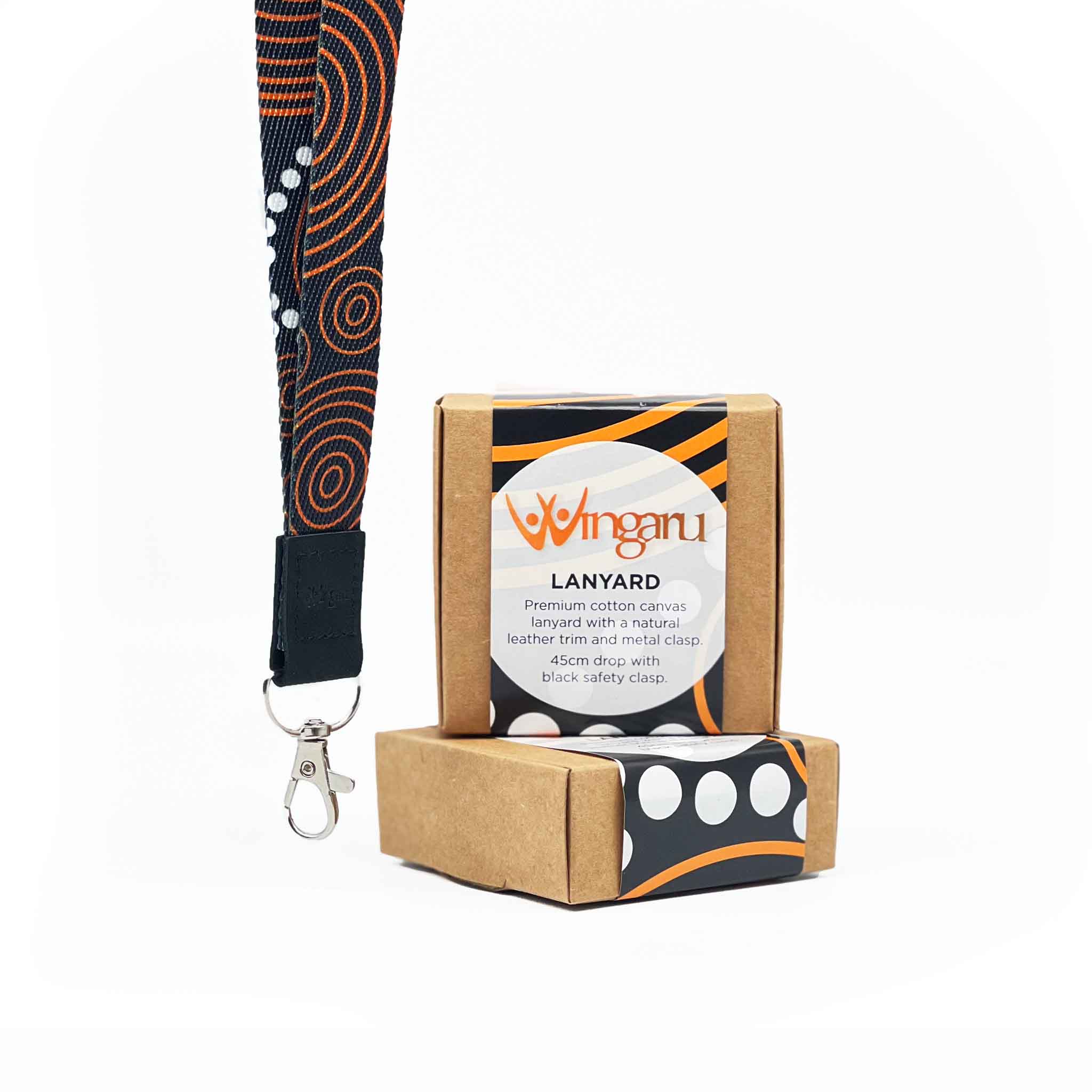 First Nations Art Lanyards Black with Orange Circles